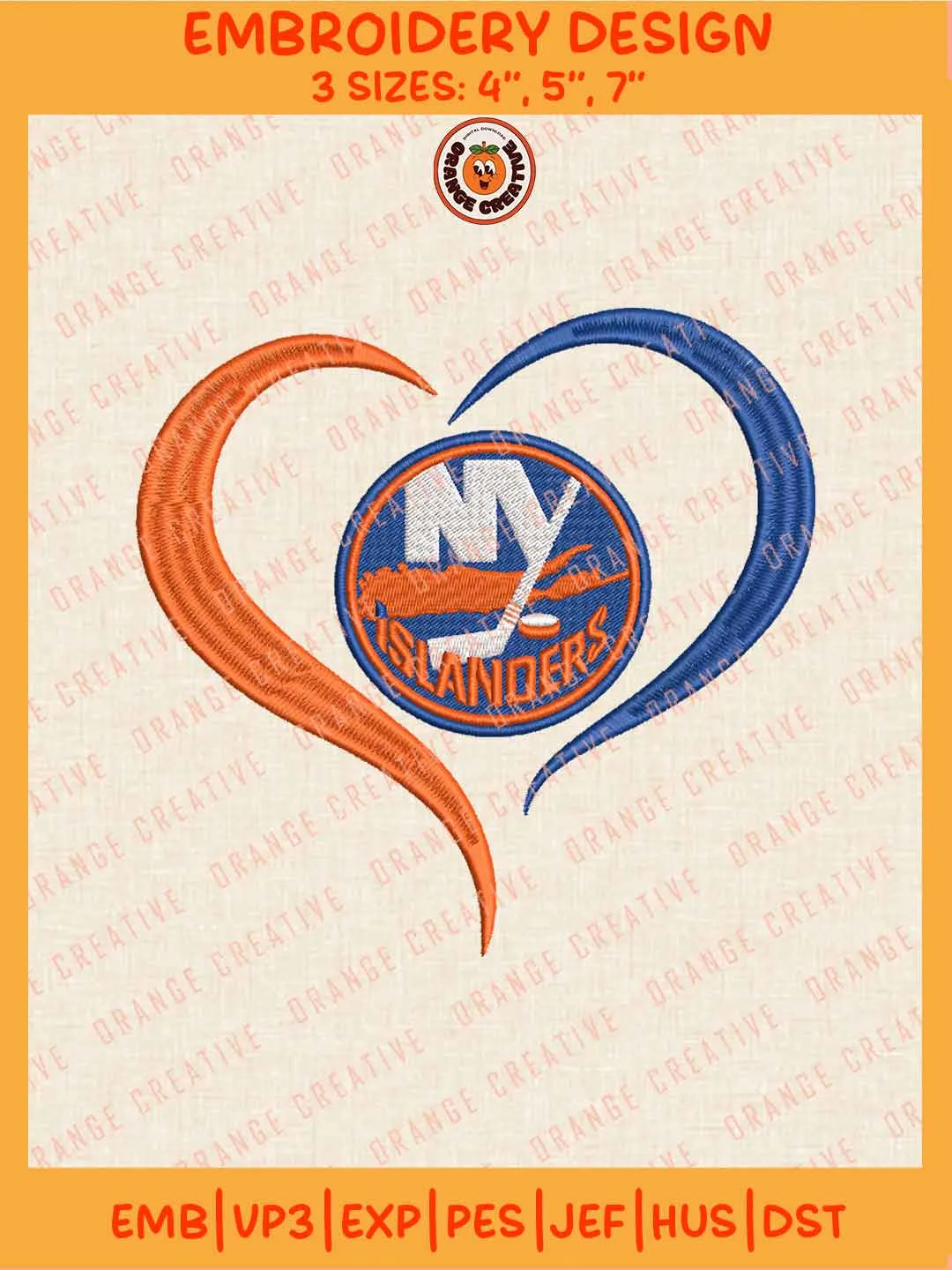 NHL New York Islanders Team Heart Logo Embroidery Files, New York Islanders Hockey Team Embroidery Designs, NHL Islanders Machine Embroidery Files, NHL Hockey Team Machine Embroidery, Digital Download