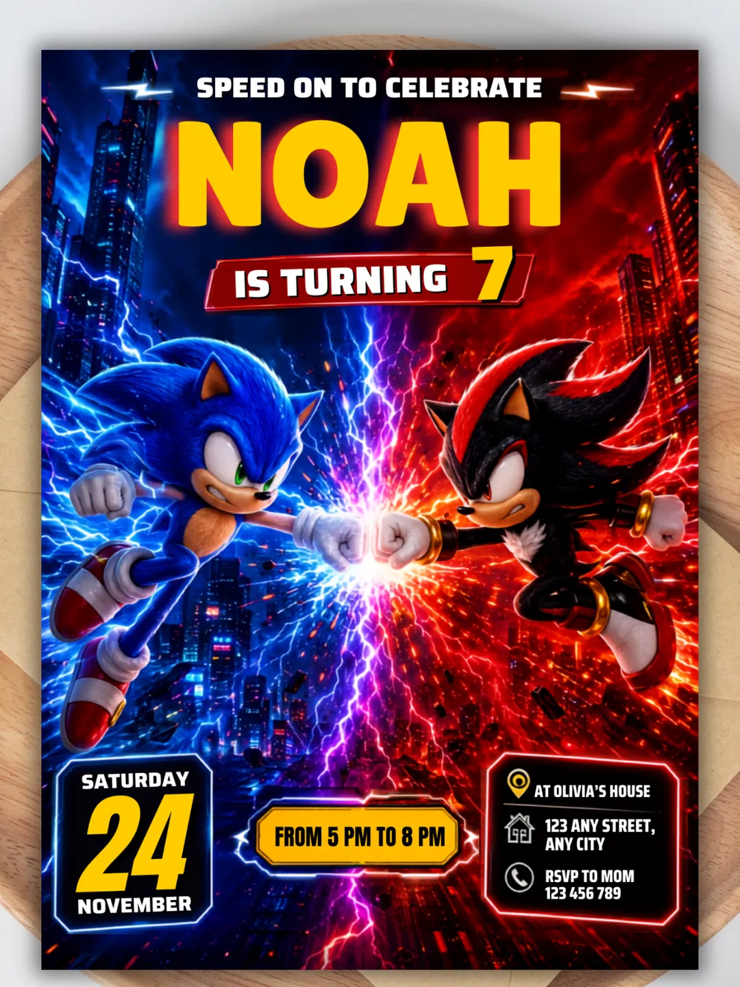 Editable Sonic Birthday Invitation Template, Sonic & Shadow Party Invite, Printable Canva Birthday Invitation, Digital Download, Kids Superhero Birthday Invite, 5x7 Editable Invite