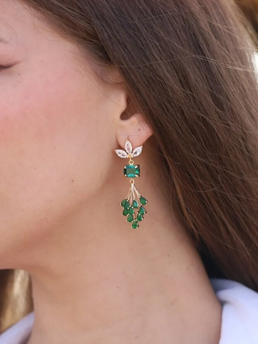 Art Deco Wedding Earrings, Emerald Green Boho Bridal Earrings, Swarovski Crystal Statement Wedding Earrings, Gatsby Earrings, Bridal Jewelry