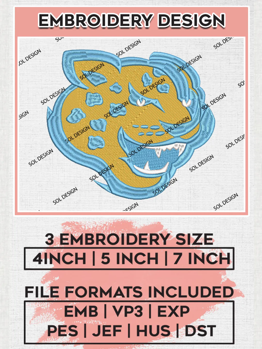 Southern Jaguars Embroidery Designs, NCAA Logo Machine Embroidery Files, NCAA Southern Jaguars Logo, NCAA Embroidery Designs, Machine Embroidery Designs, Digital Download