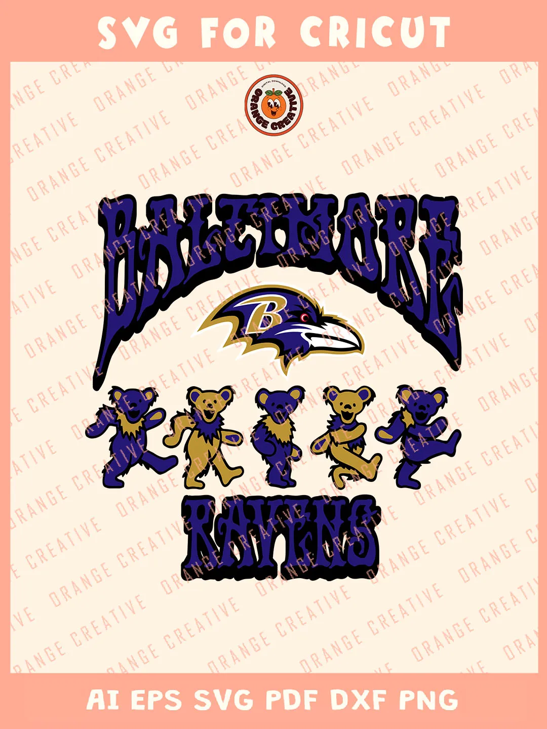 NFL Baltimore Ravens Team x Grateful Dead Dancing Bears Logo Svg, NFL Football Team Svg, Baltimore Ravens Team SVG for cricut, NFL Team Shirt For Fan, Svg Files for Cricut, Png, Dxf, Digital Download