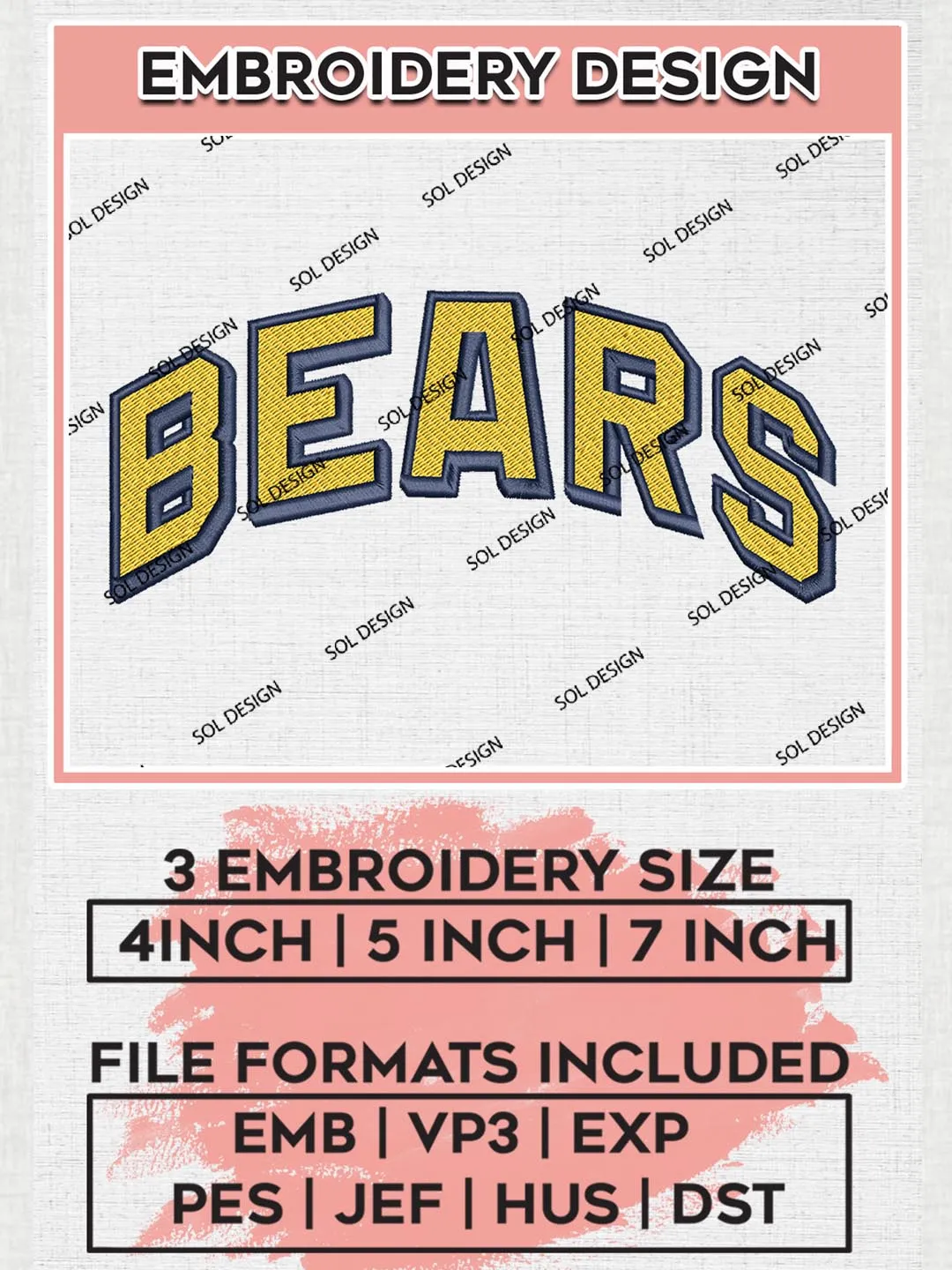 NCAA Bears Team Writing Logo Embroidery Design Files, NCAA California Golden Bears Machine Embroidery, NCAA Teams, 3 sizes, NCAA Machine embroidery designs, Digital Download
