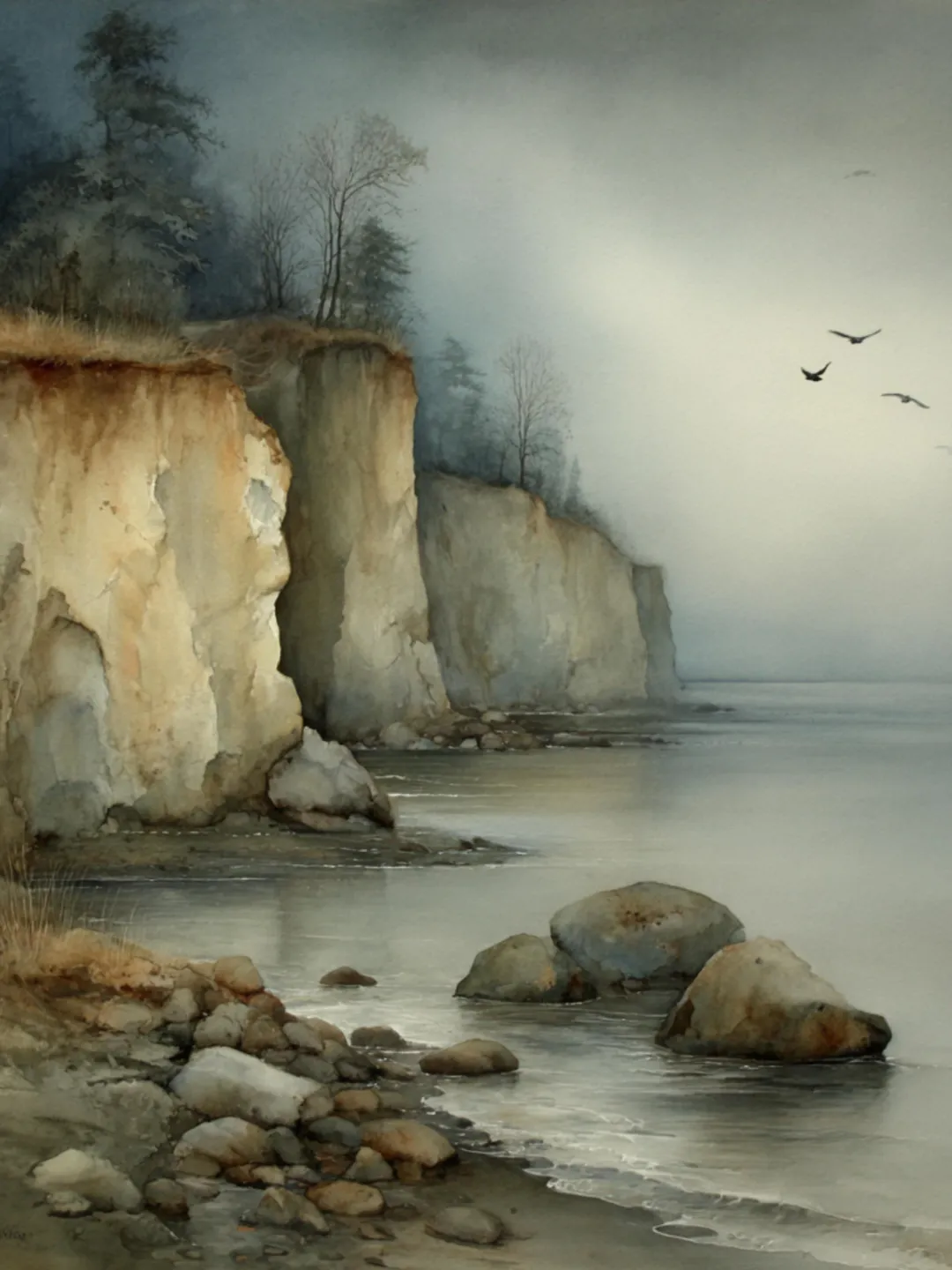 28 Misty River Landscape Watercolor Set Seasonal Nature Scenes Foggy Forest and Coastal Views