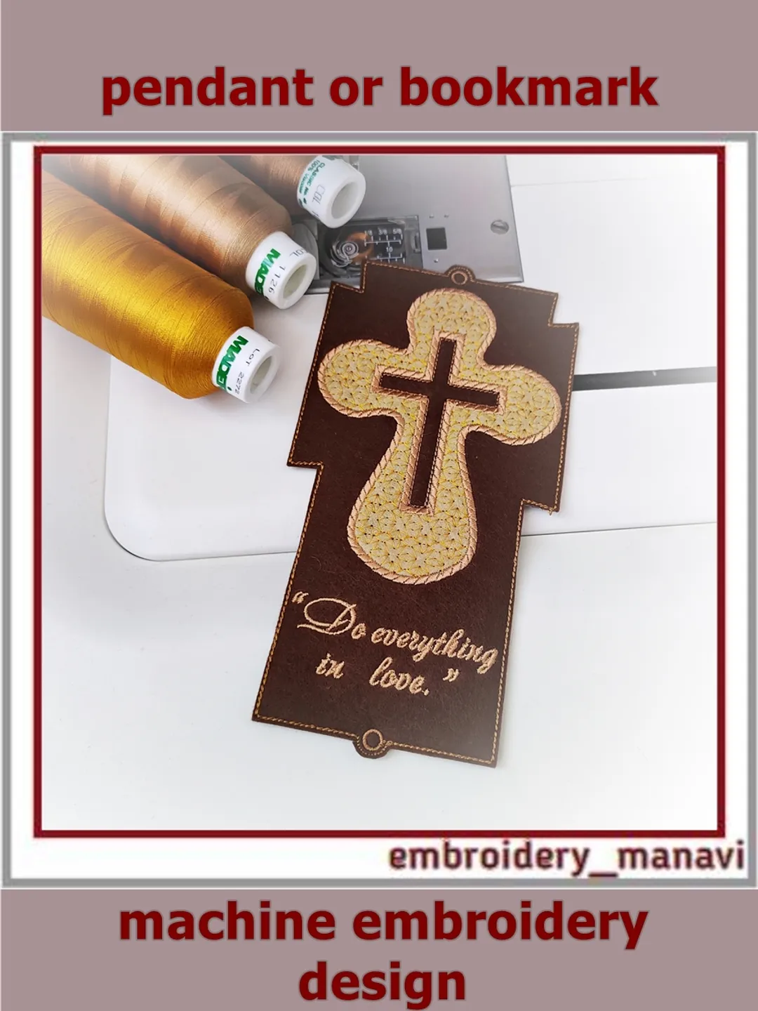 Christian embroidery Design - pendant or bookmark Cross by Embroidery Manavi 05