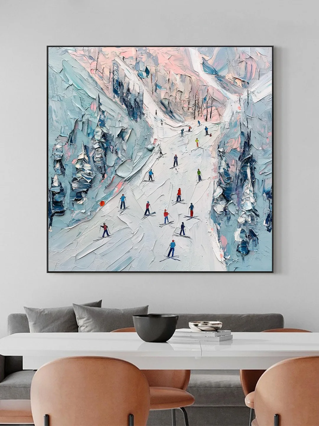Ski Slope Painting, Winter Landscape Art, Impasto Snow Scene, Mountain Art, Skiers Painting, Textured Wall Art, Original Artwork, Home Decor