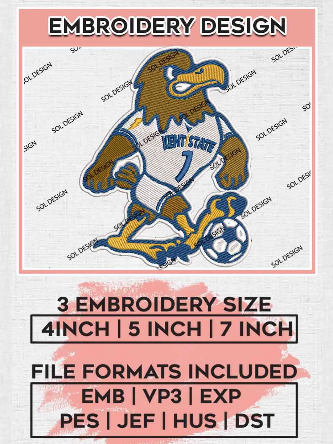 Kent State Golden Flashes Mascot Logo Embroidery Designs, NCAA Logo Embroidery files, NCAA Kent State Golden Flashes Team, College Football Team Machine embroidery designs, Digital Download