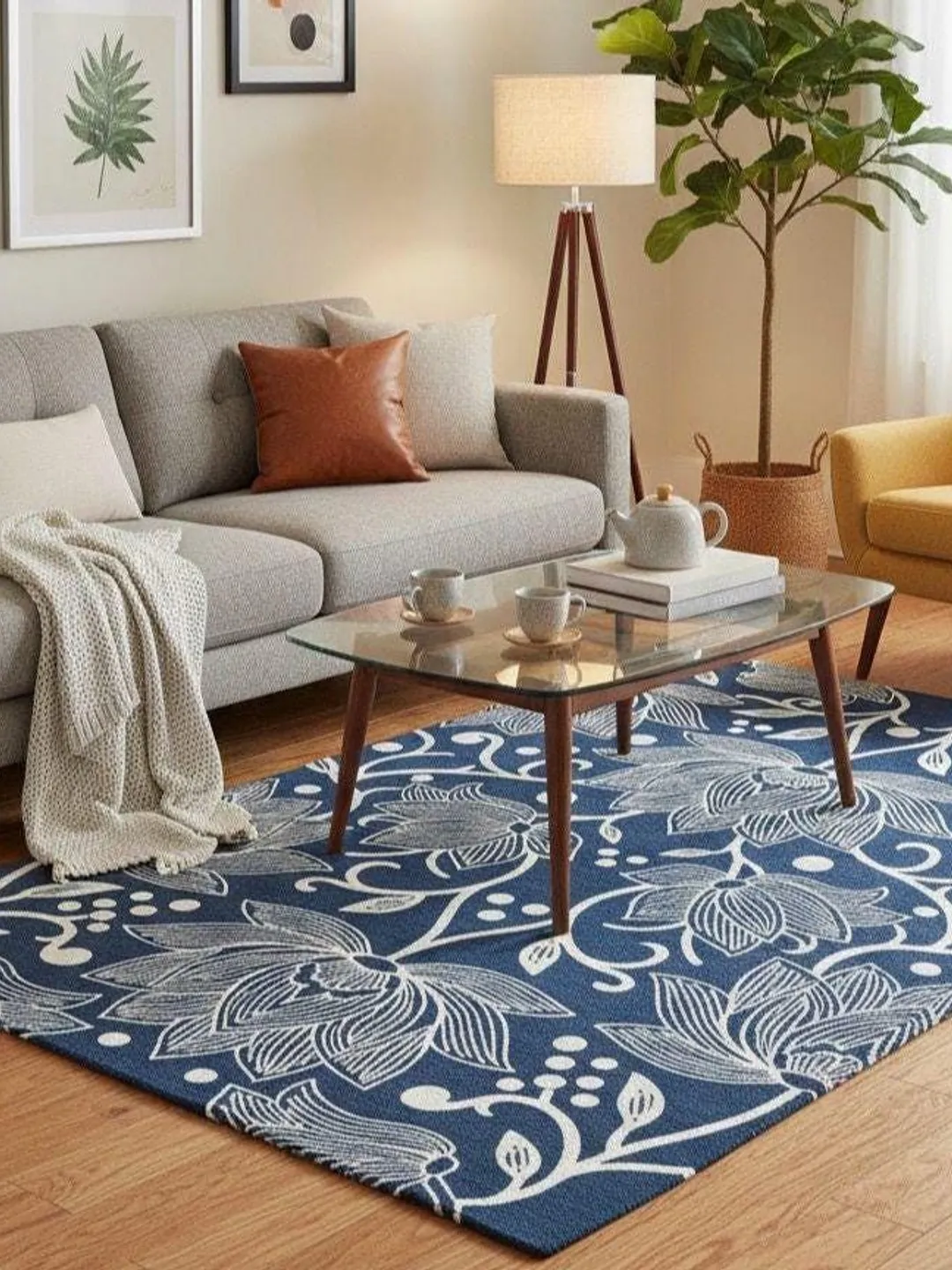 Handmade Tufted Floral Round Rug – Modern Botanical Wool Area Rug