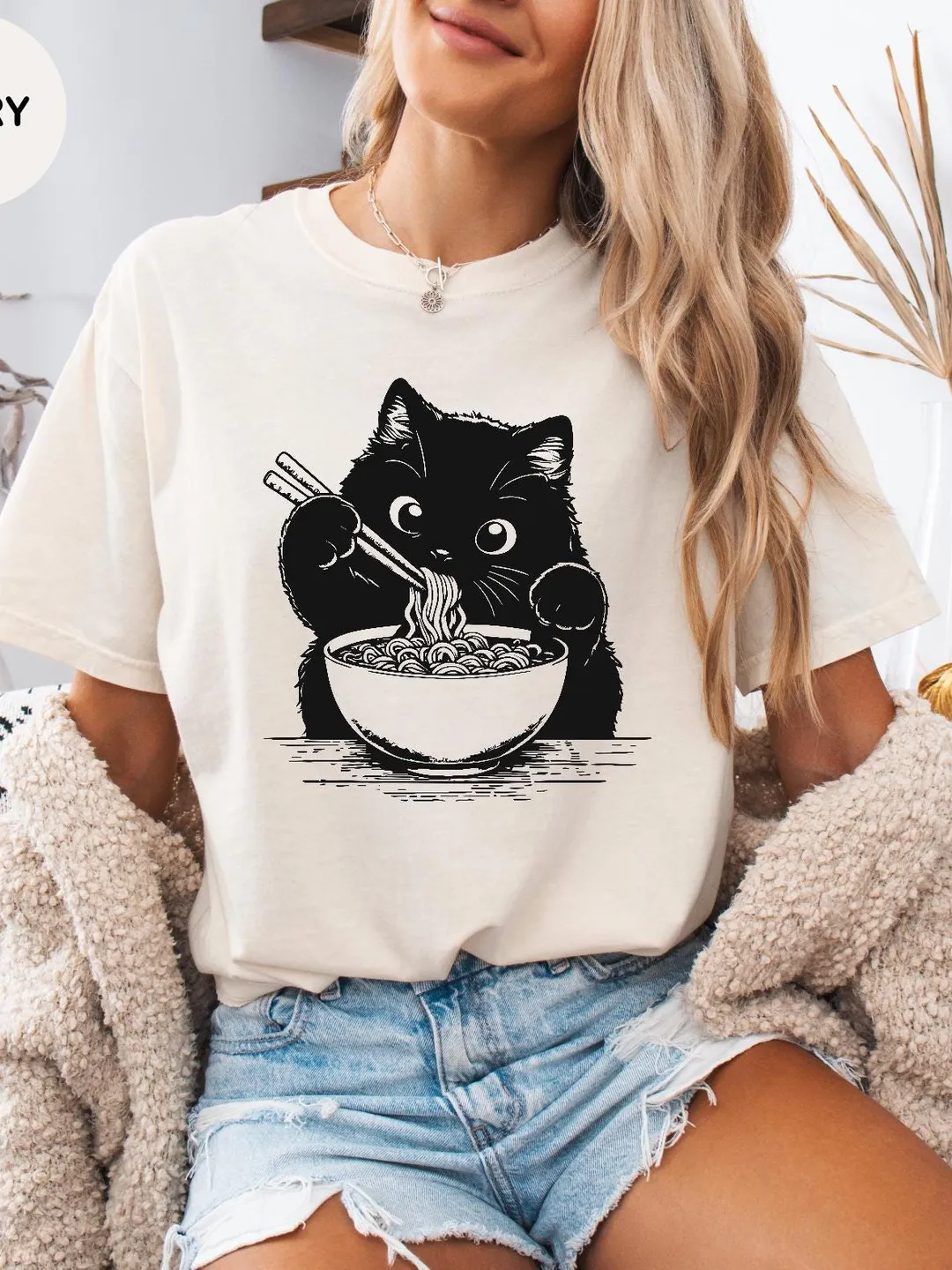 Comfort Colors® Black Cat Noodle Shirt - Cute Ramen Graphic Tee