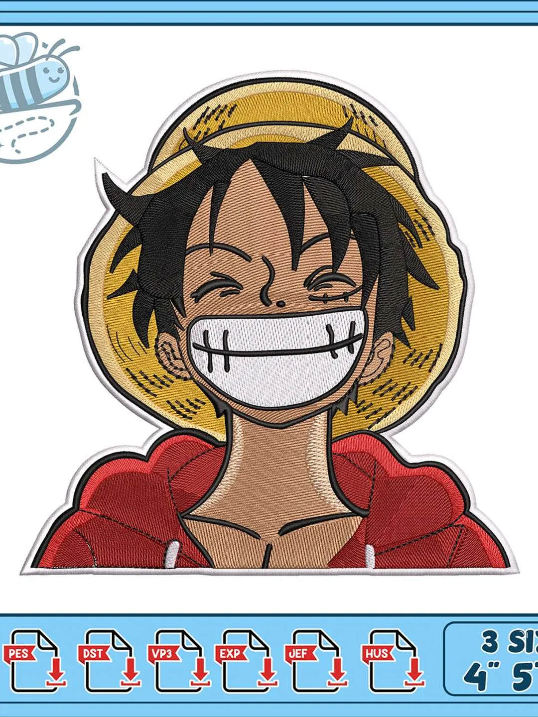 Monkey D Luffy Embroidery Design, One Piece Anime Machine Embroidery File, Straw Hat Smiling Character, Instant Download
