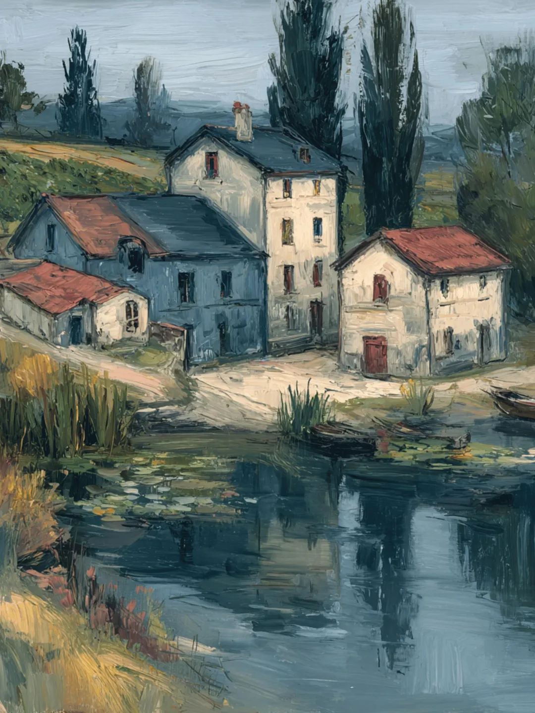 22 Painterly Countryside Landscape Art Set, Rustic River Cottage Scenes Oil Style Digital Download