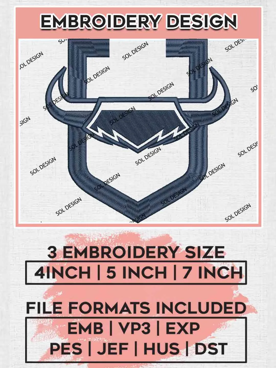 NRL Cowboys Machine Embroidery Design, National Rugby League Embroidery Design, Queensland Cowboys Logo Embroidery Design, NRL Machine Embroidery Digitized Pes File, 3 Sizes, Instant Download