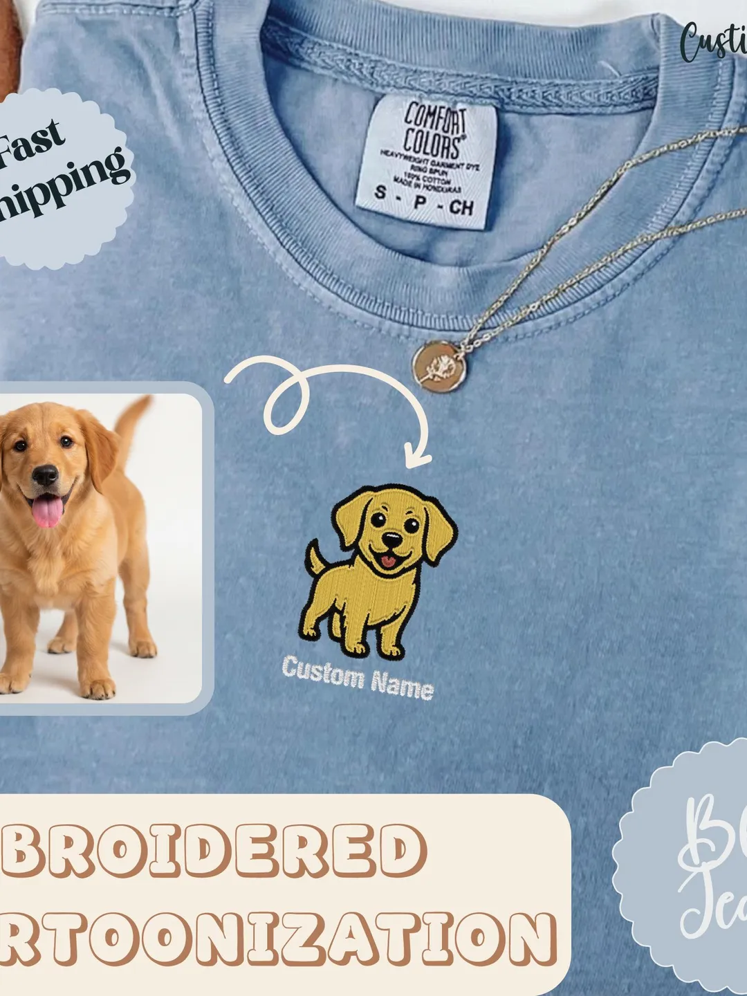 Custom Embroidered Dog Shirt: Personalized Pet Portrait Sweatshirt, Comfort Colors® Shirt. Custom Embroidered Pet Shirt