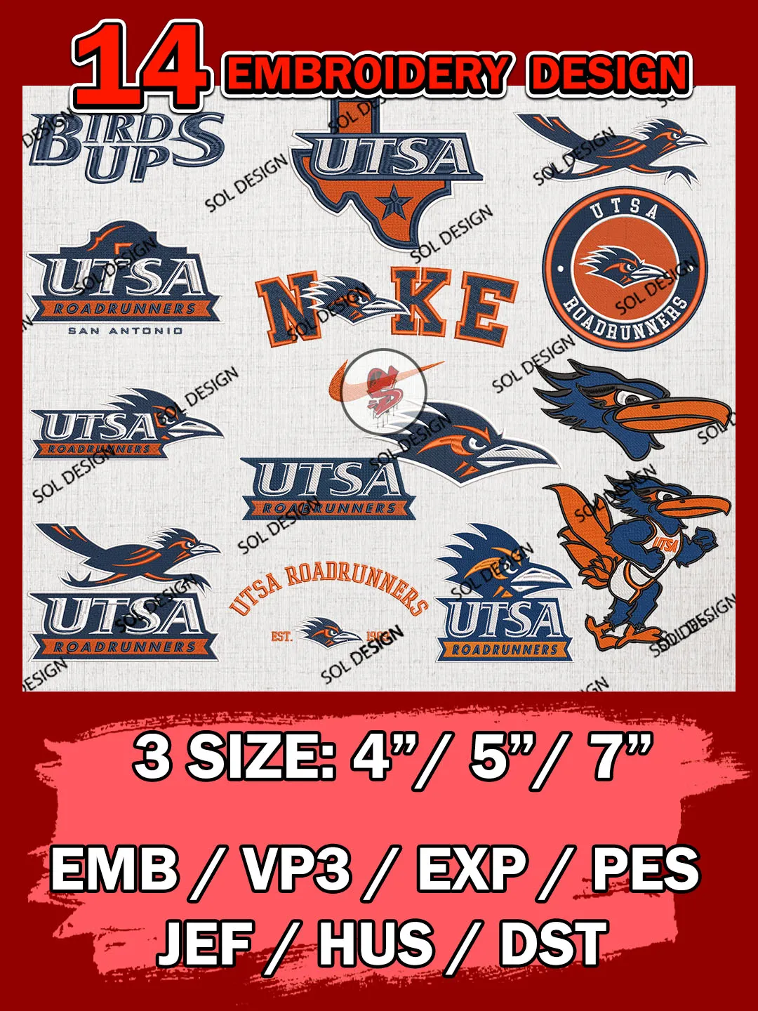 14 NCAA UTSA Roadrunners Bundle Embroidery Files, NCAA UTSA Roadrunners Team Bundle Embroidery Designs, NCAA Teams, National College Football Team 3 sizes, NCAA UTSA Machine Embroidery, Digital Download