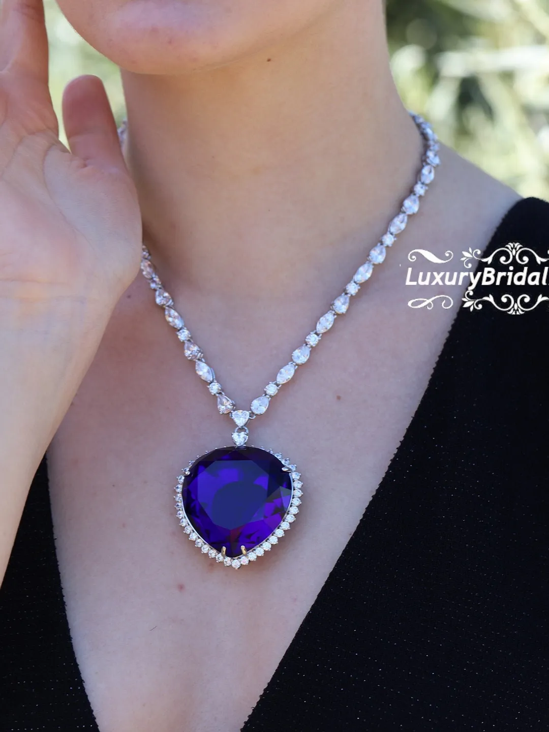 Titanic Necklace Heart of Ocean Replica , Sapphire blue Diamond Jewelry, Cubic Zirconia Wedding Necklace, Anniversary Jewelry, Gift For Her