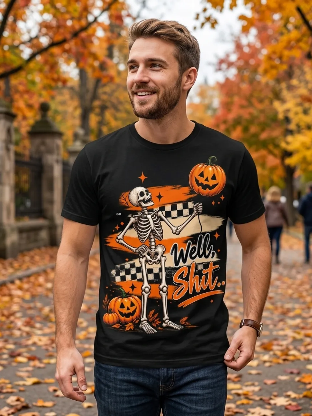 Well Shit Halloween PNG, Funny Skeleton Pumpkin T-Shirt Design