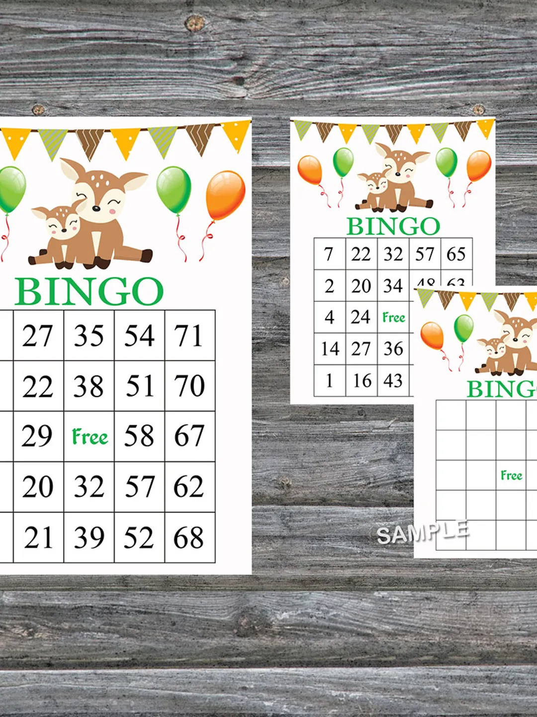 Fawn bingo cards,Fawn bingo game,Fawn printable bingo cards,60 Bingo Cards,INSTANT DOWNLOAD--278