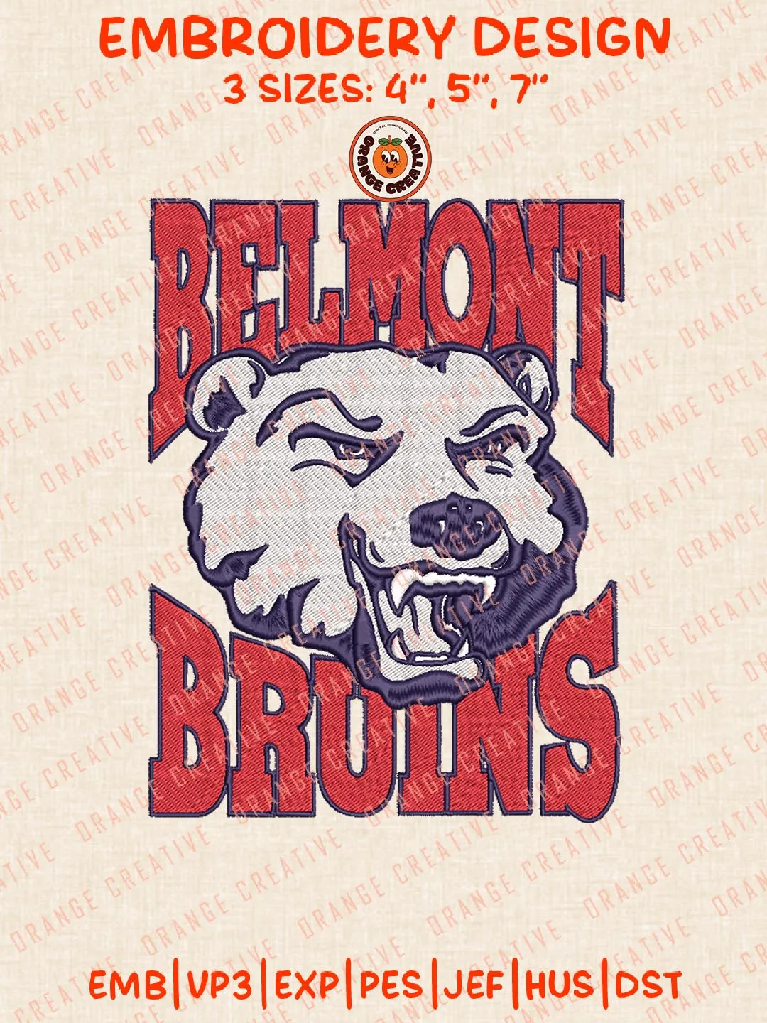 Belmont Bruins Embroidery Design Files, NCAA Logos Embroidery Designs, NCAA Machine Embroidery Files, 3 Sizes, Custom Sizes, Instant Download