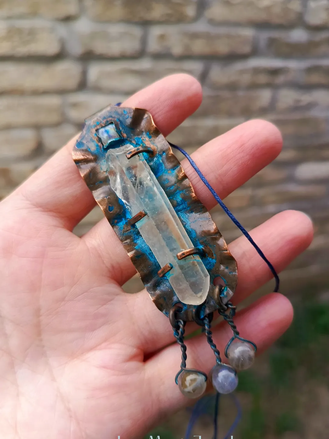 Tribal Copper Pendant with Quartz and Moonstone