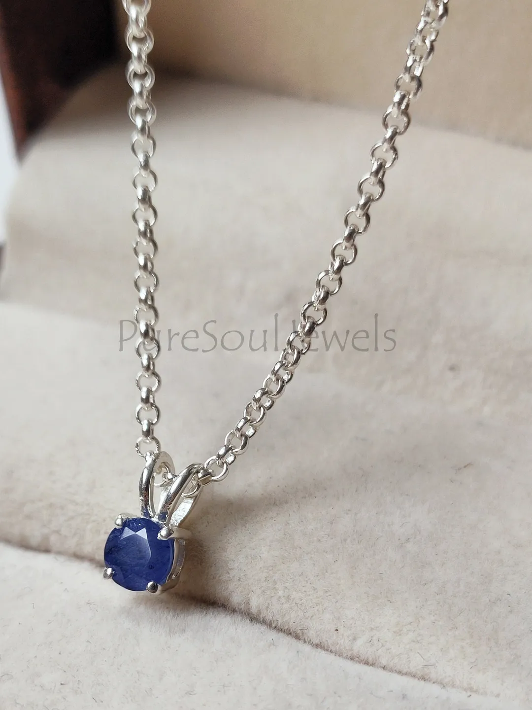 Minimalist Sapphire Necklace: Sterling Silver September Birthstone