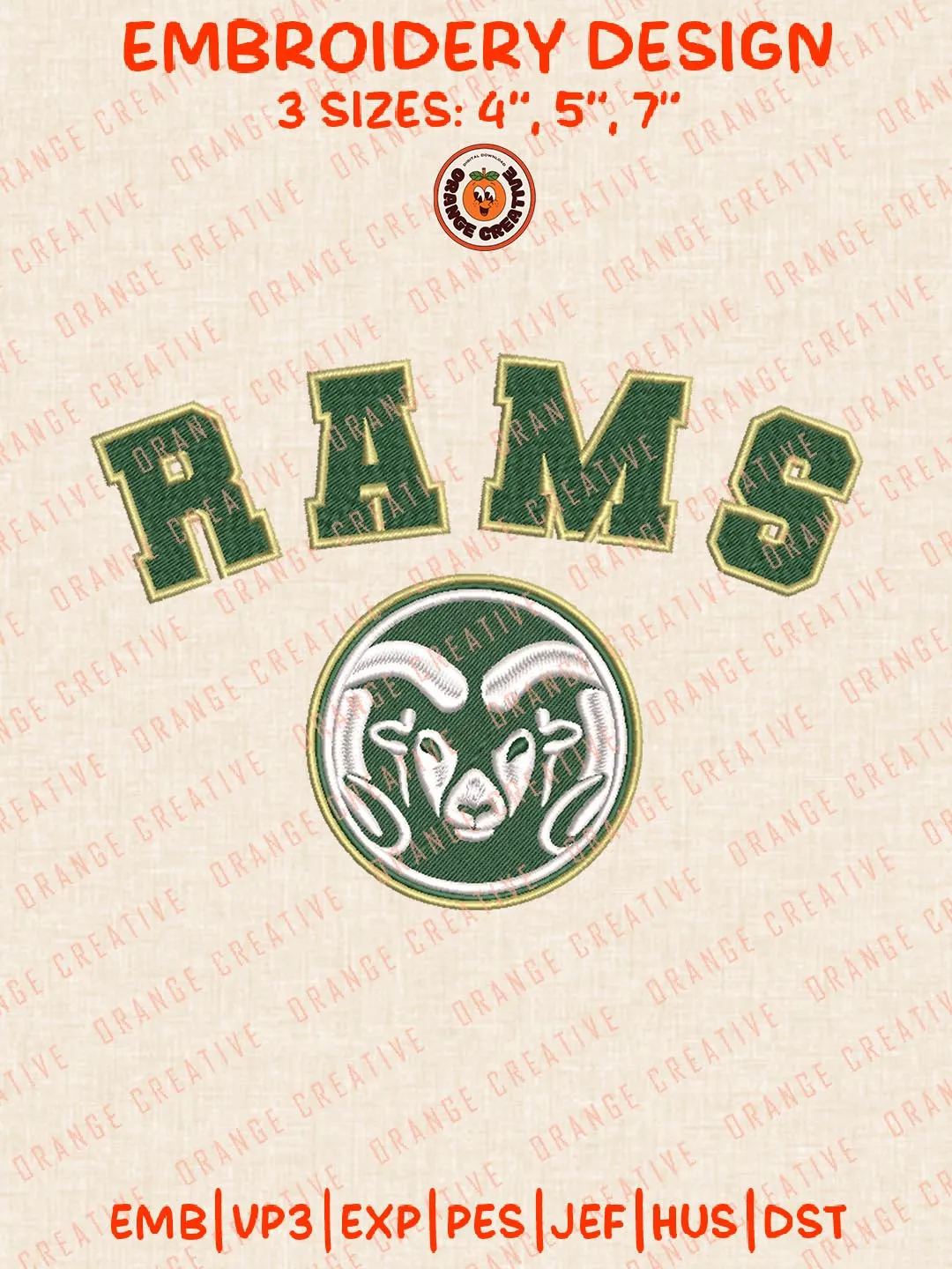 NCAA Rams Embroidery Design Files, NCAA Logos Embroidery Designs, NCAA Colorado State Rams Machine Embroidery Files, 3 Sizes, Custom Sizes, Instant Download