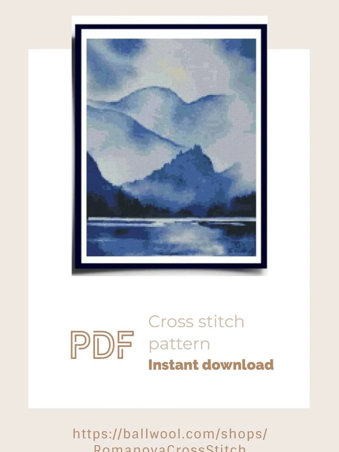 Watercolor Blue ridge mountains cross stitch PDF pattern, Instant download