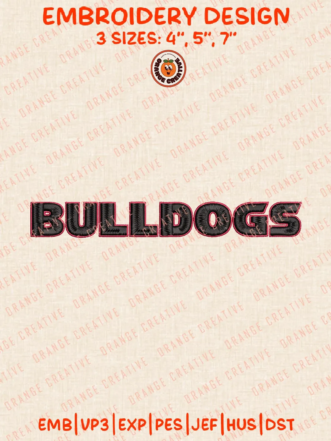 NCAA Bulldogs Text Logo Embroidery Design, NCAA Georgia Bulldogs Team Embroidery Design, Machine Embroidery Design File, 4 Sizes, Custom Size, Digital Download