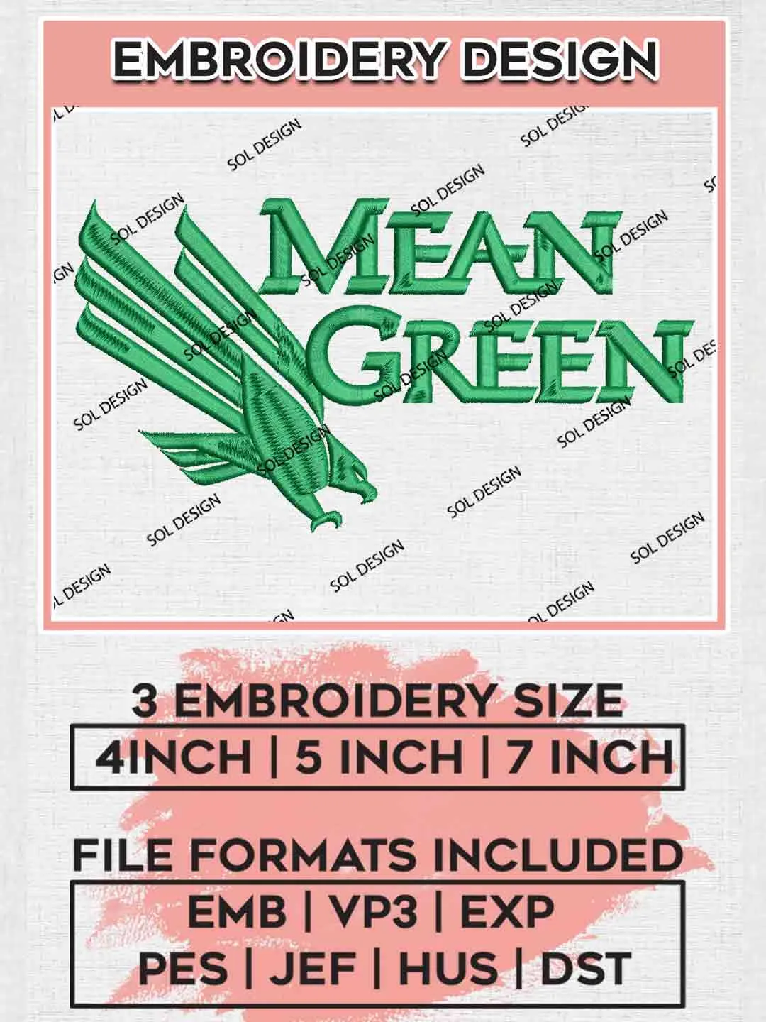 NCAA North Texas Logo Embroidery Designs, NCAA Logo Embroidery files, NCAA North Texas Mean Green Team, Machine embroidery designs, Instant Download