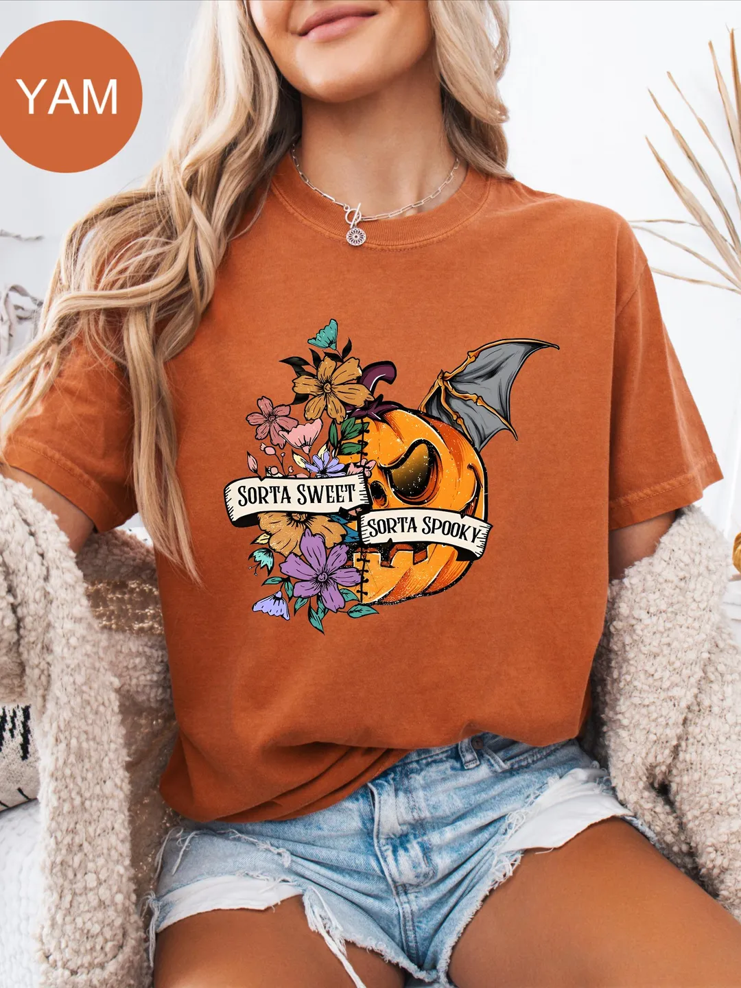 Comfort Colors Sweet Spooky Season Shirt: Flower Pumpkin Halloween Tee