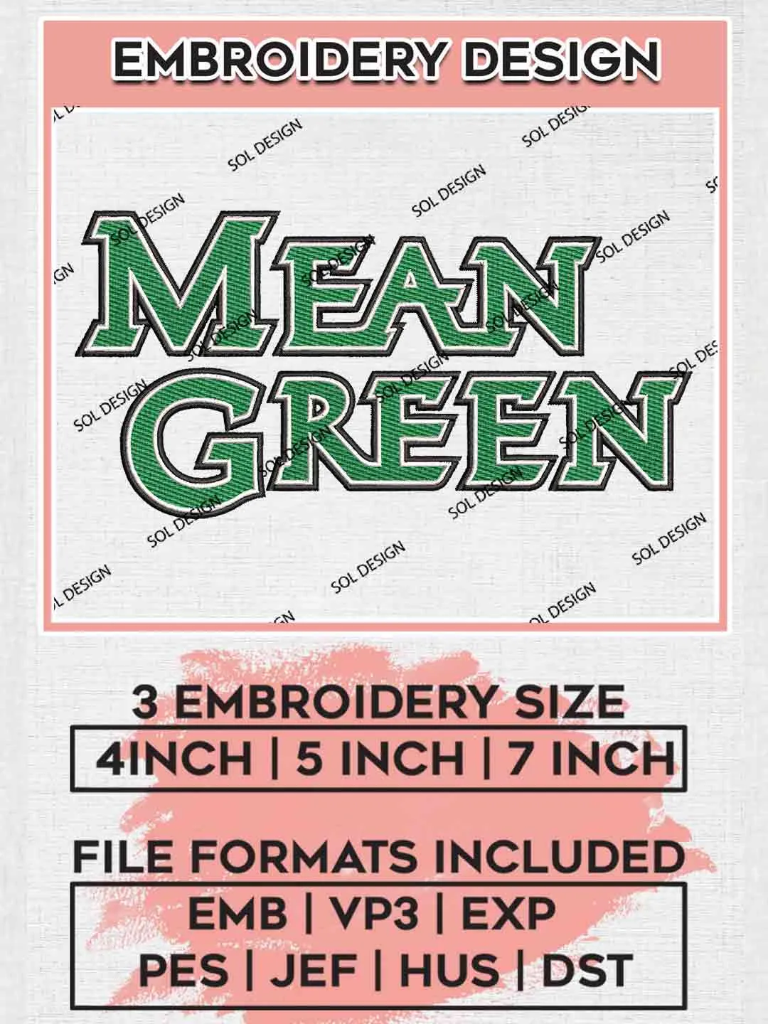Mean Green Logo Embroidery Designs, NCAA Logo Embroidery files, NCAA North Texas Mean Green Team, Machine embroidery designs, Instant Download