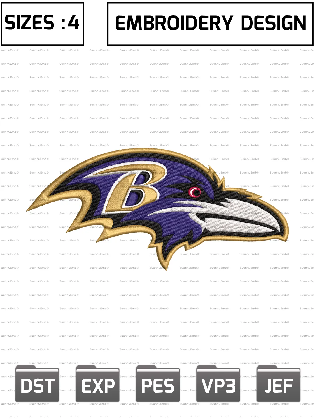 Baltimore Ravens Logo Embroidery Design,NFL Logos Embroidery Design,NFL Teams, Machine Embroidery Design File,4 Sizes, Digital Download