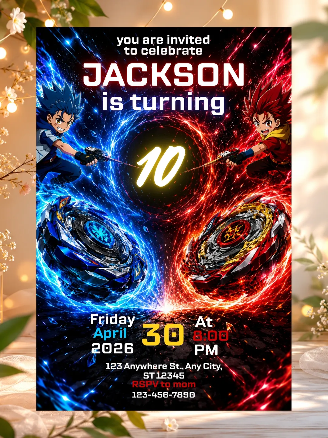 Beyblade Birthday Invitation Template | Editable Canva Birthday Invite | Kids Beyblade Party Invitation | Printable Anime Invitation | Digital Download