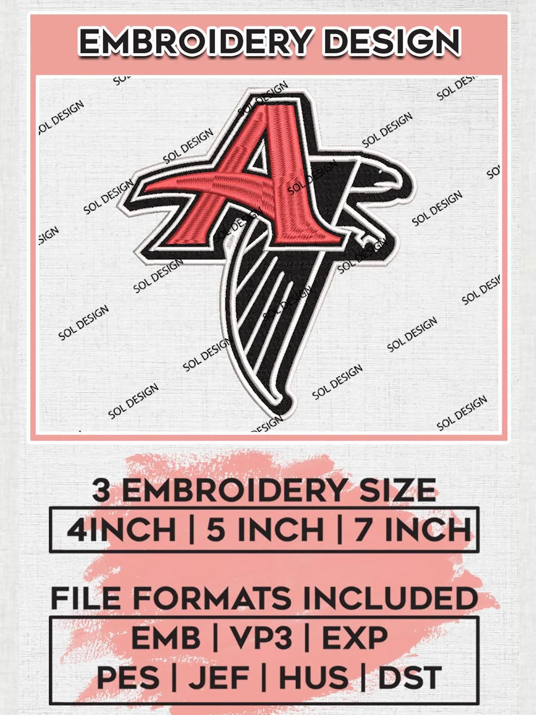 NFL Atlanta Falcons Logo Embroidery Design Files, NFL Falcons, NFL Embroidery Designs, NFL TAtlanta Falcons Machine Embroidery Design, Digital Download