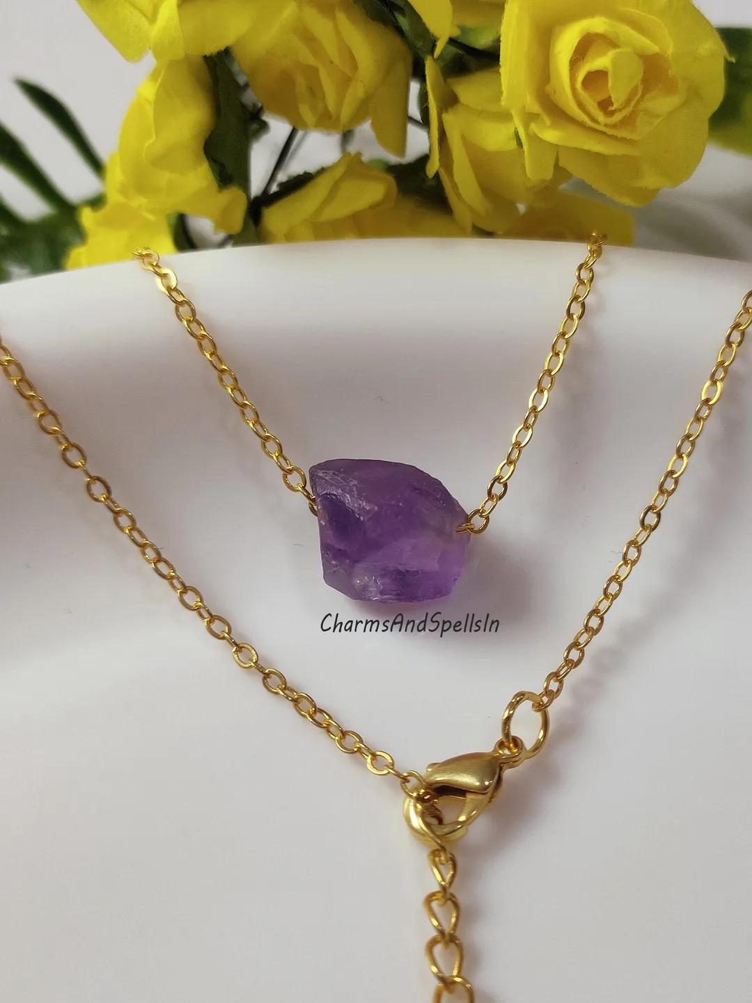 Natural Amethyst Necklace, Raw Purple Crystal Pendant, Healing Gemstone Jewelry, Gift for Her