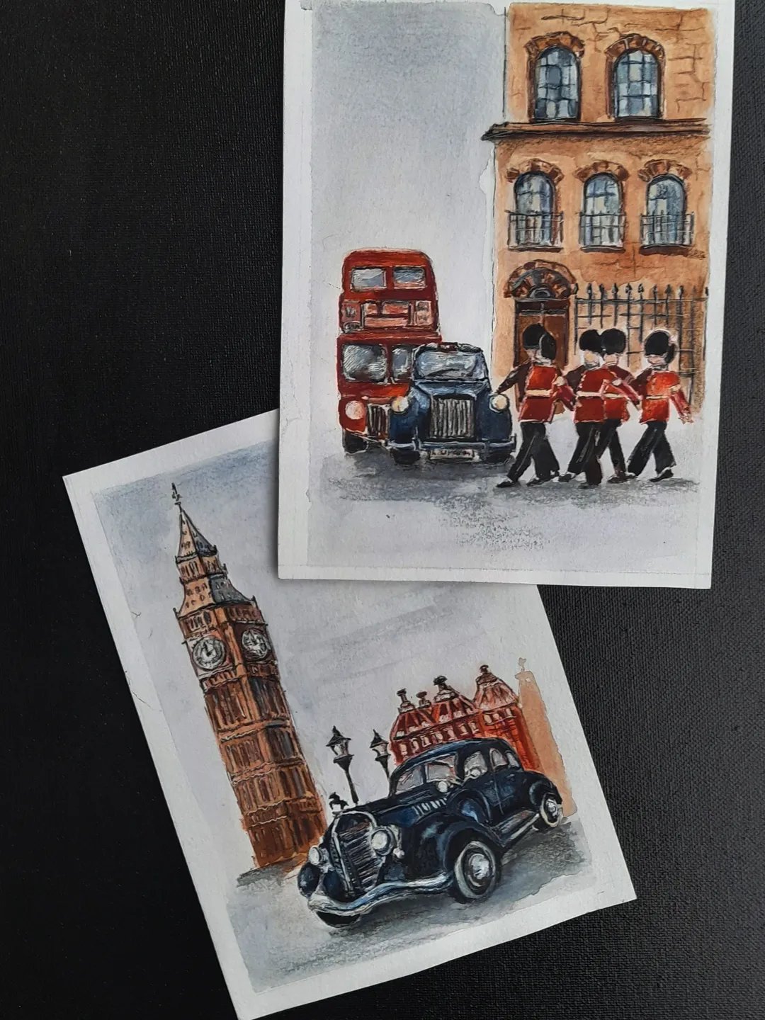 Watercolor paintings London set of 2 pieces. Series British sketches 5,3 х 7,3 inches