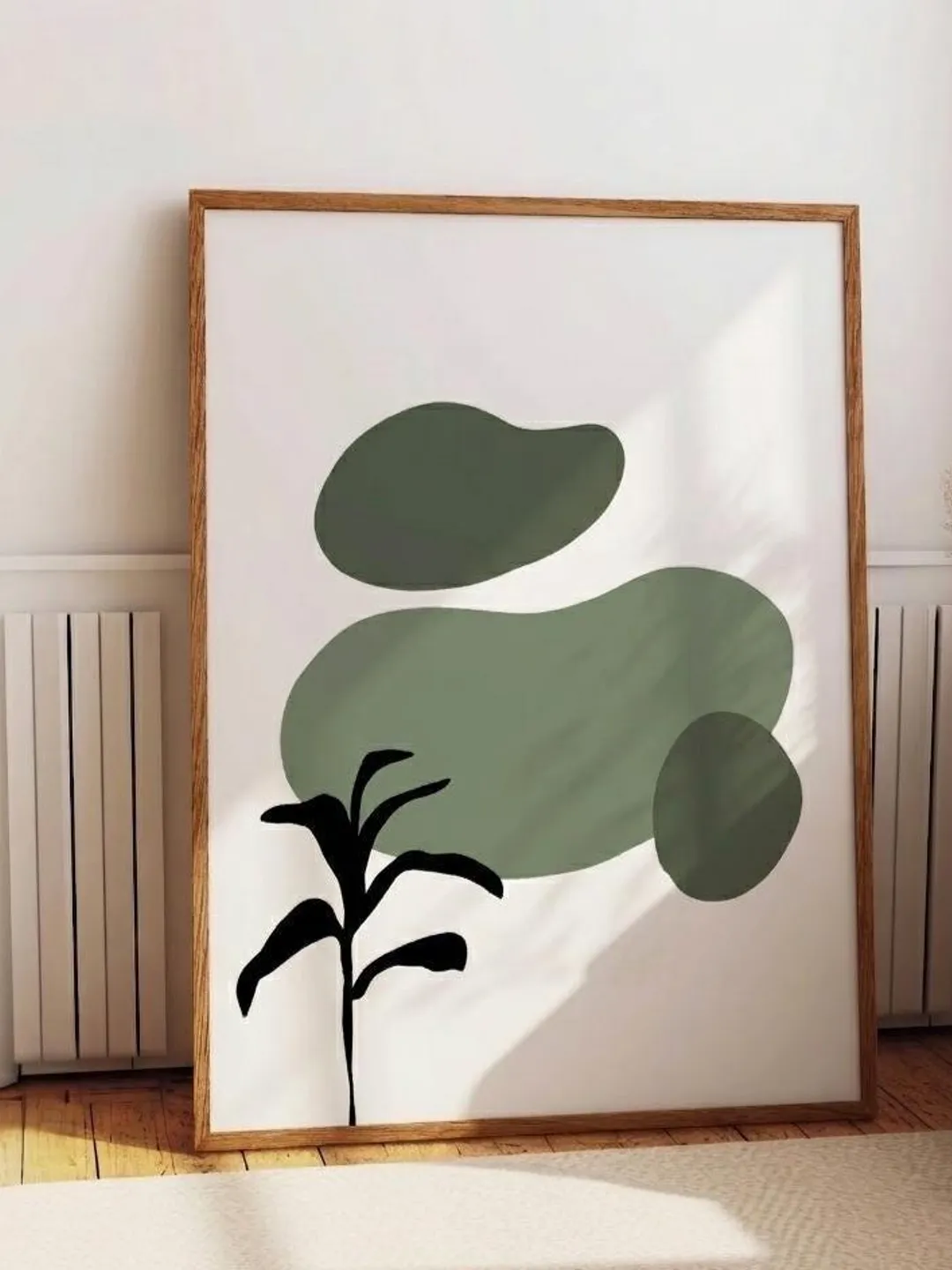 Minimalist Botanical Wall Art Printable | Abstract Sage Green Organic Shape Print | Neutral Living Room Decor | Digital Download