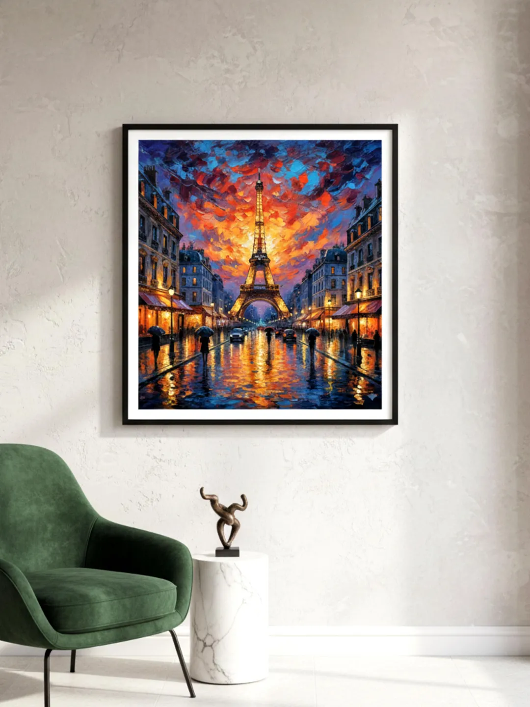 Rainy Paris Street Art Print, Eiffel Tower Impressionist Oil