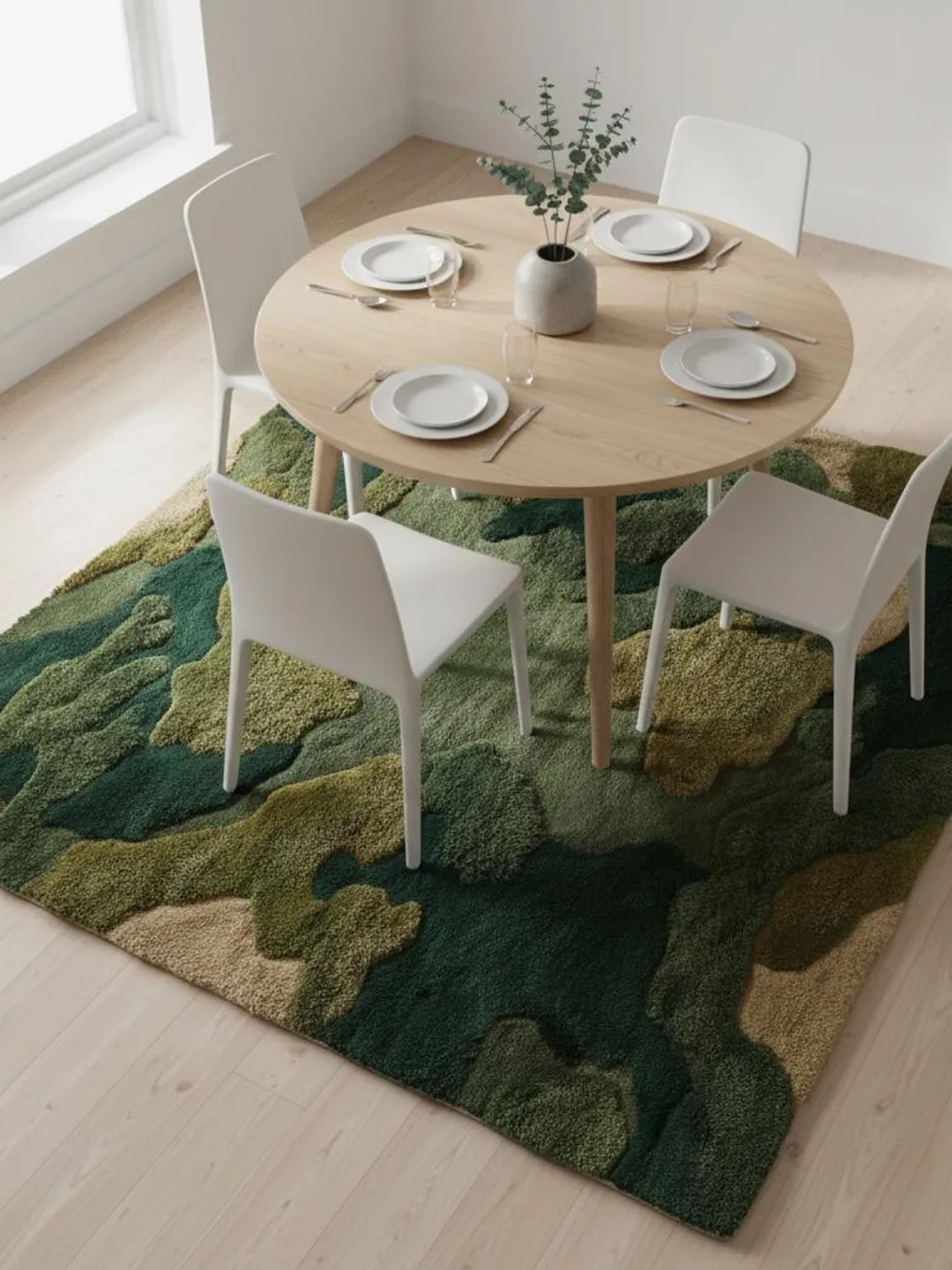 Moss Green Wool Rug, Hand Tufted Organic Area Rug, Sculpted High Pile ...