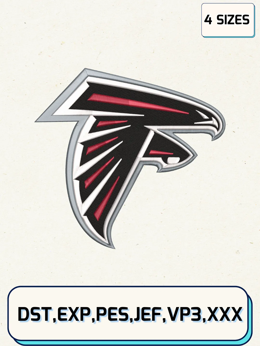 Atlanta Falcons Logos Embroidery Design Files, NFL Logos Embroidery Designs, Machine Embroidery Files, 4 Sizes