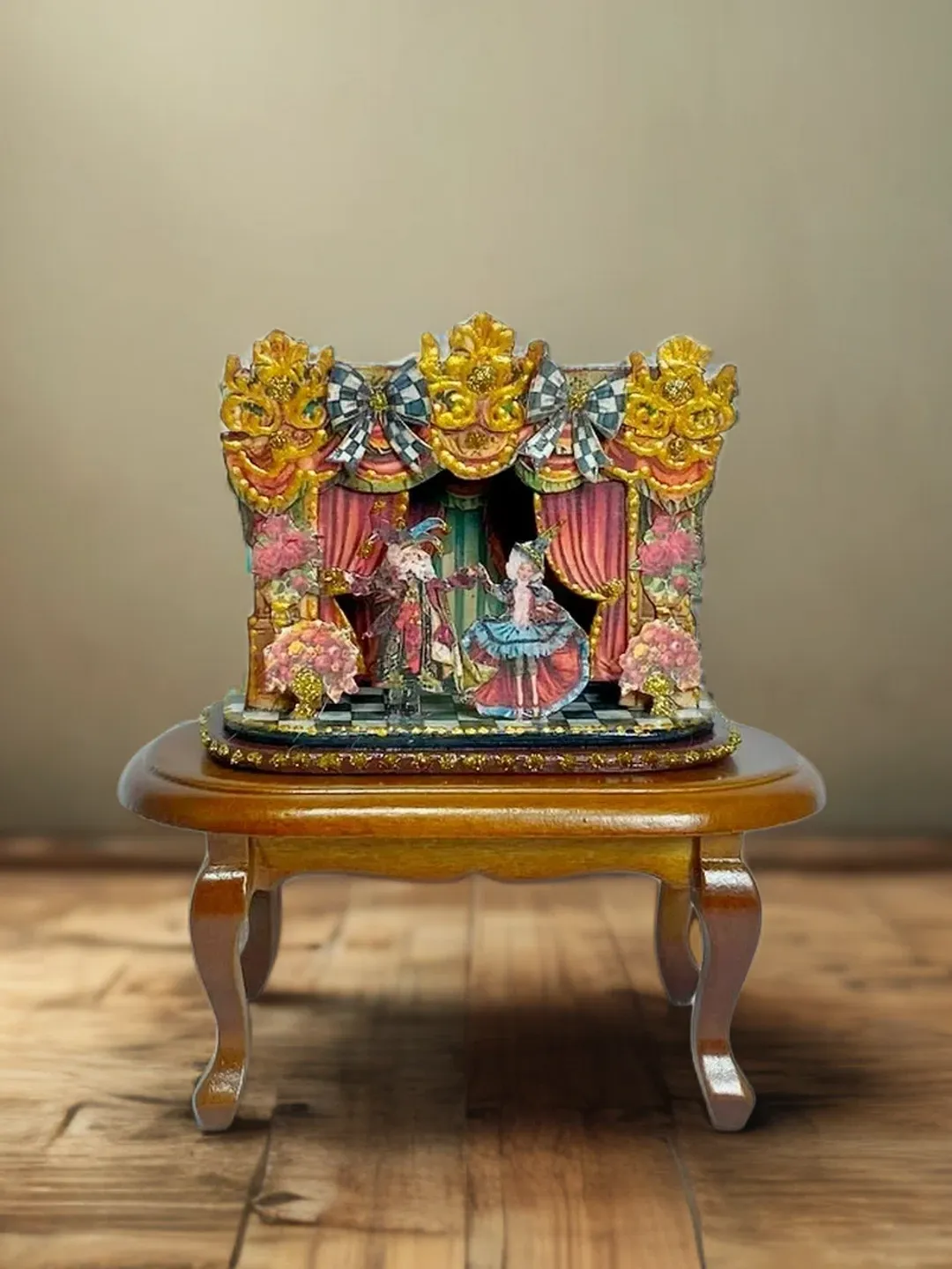 Vintage handmade puppet theater. 1:12. Author's design. miniature dollhouse. Puppet theater.