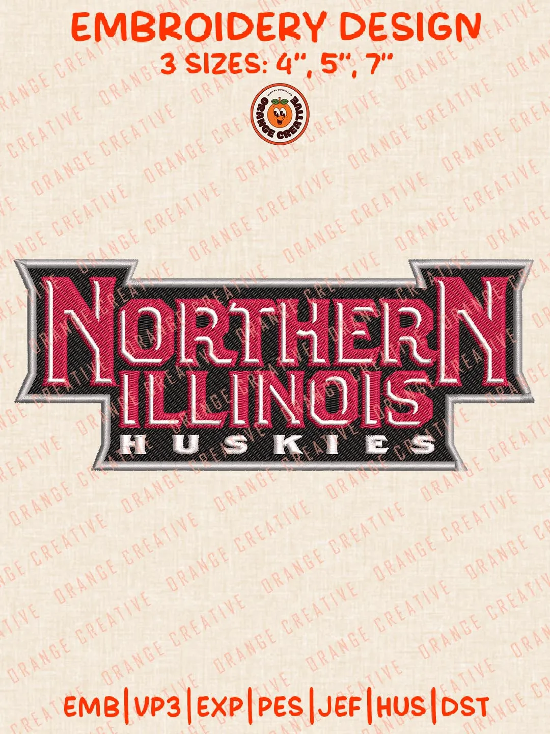 Northern Illinois Huskies Text Embroidery Design Files, NCAA Logos Embroidery Designs, NCAA Machine Embroidery Files, 3 Sizes, Custom Sizes, Instant Download