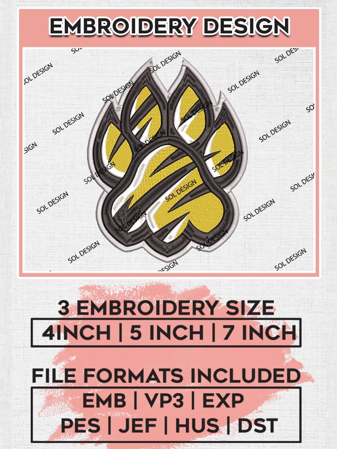 NCAA Towson Tigers Footprint embroidery designs, NCAA Towson Tigers Team Embroidery, NCAA Machine embroidery designs, Machine embroidery designs, Digital Download
