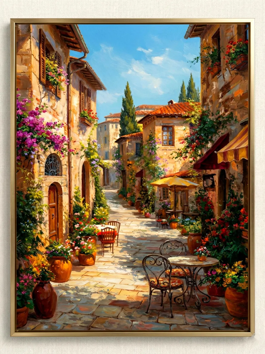 Tuscan Street Oil Painting Print, Rustic Italian Alleyway (Digital