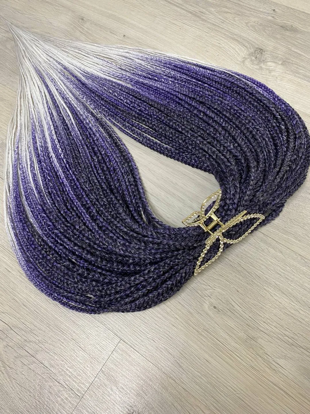 Purple braids hair extensions. Ombre synthetic Braids violet to white. DE braids full set.