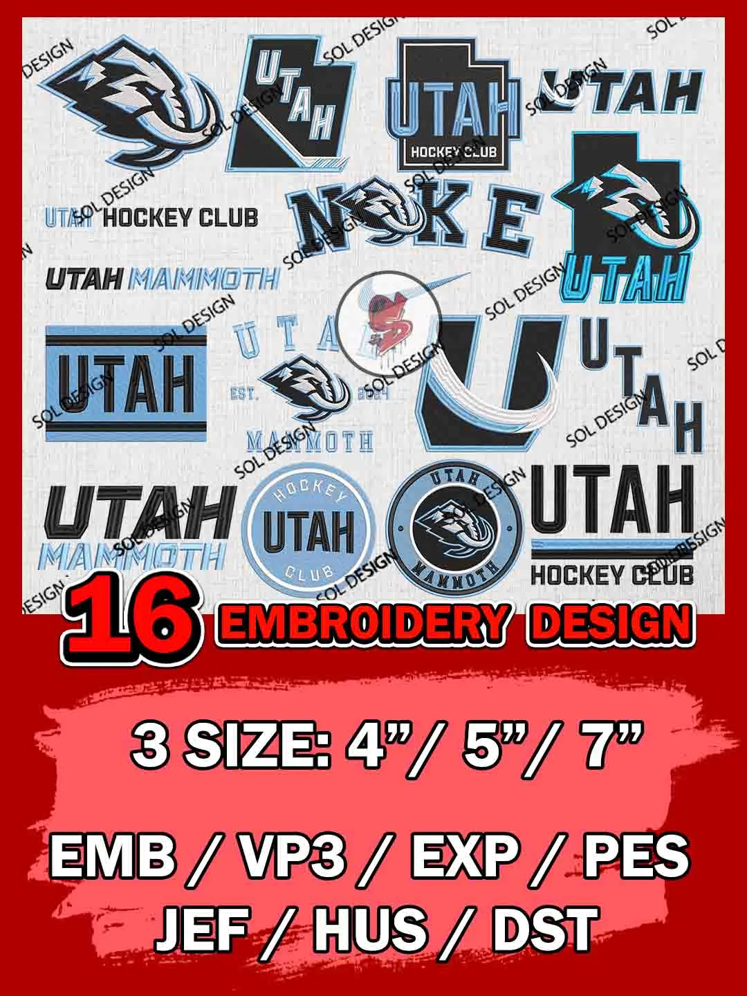 NHL Utah Mammoth Bundle Embroidery Files, NHL Utah Mammoth Team Bundle Embroidery Designs, NHL Teams, National Hockey League 3 sizes, NHL Utah Mammoth Hockey Machine embroidery designs, Digital Download
