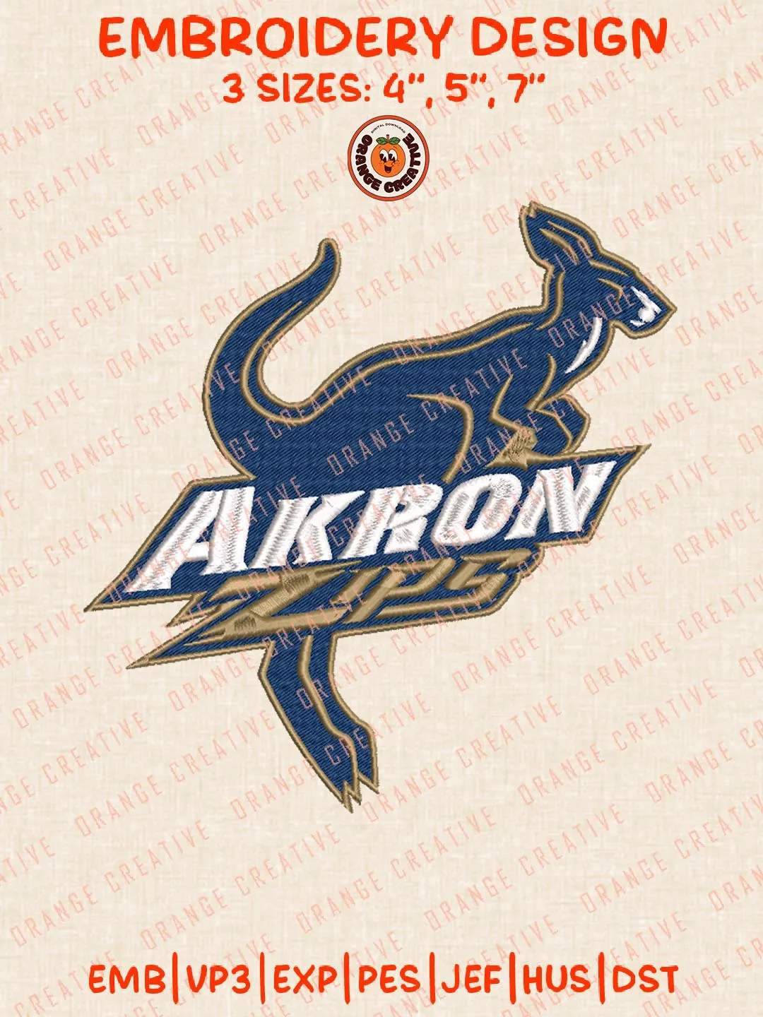 Akron Zips Embroidery Design Files, NCAA Logos Embroidery Designs, NCAA Machine Embroidery Files, 3 Sizes, Custom Sizes, Instant Download