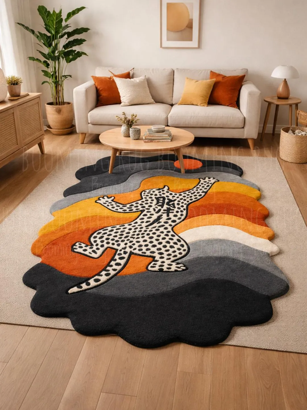 Animals Abstract Rug Abstract Leopard Rug, Modern Animal Shape Rug, Colorful Sunset,Handmade