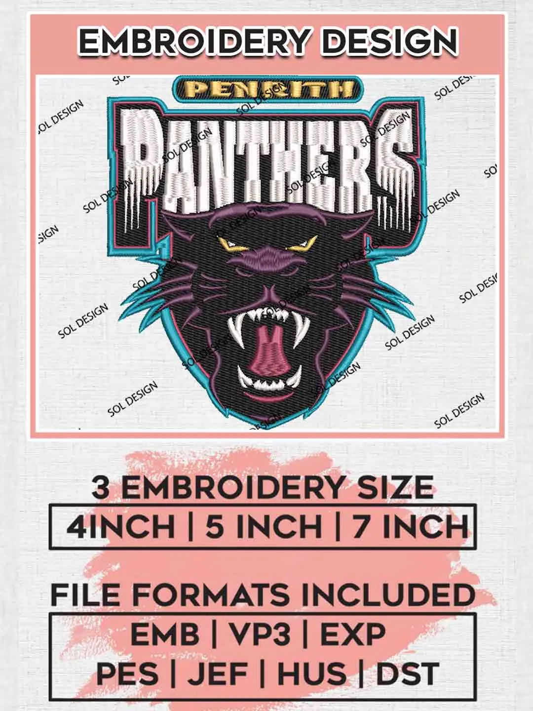 NRL Penrith Panthers Embroidery Design, National Rugby League Embroidery Design, Penrith Panthers Logo Embroidery Design, NRL Machine Embroidery Digitized Pes File, 3 Sizes, Instant Download
