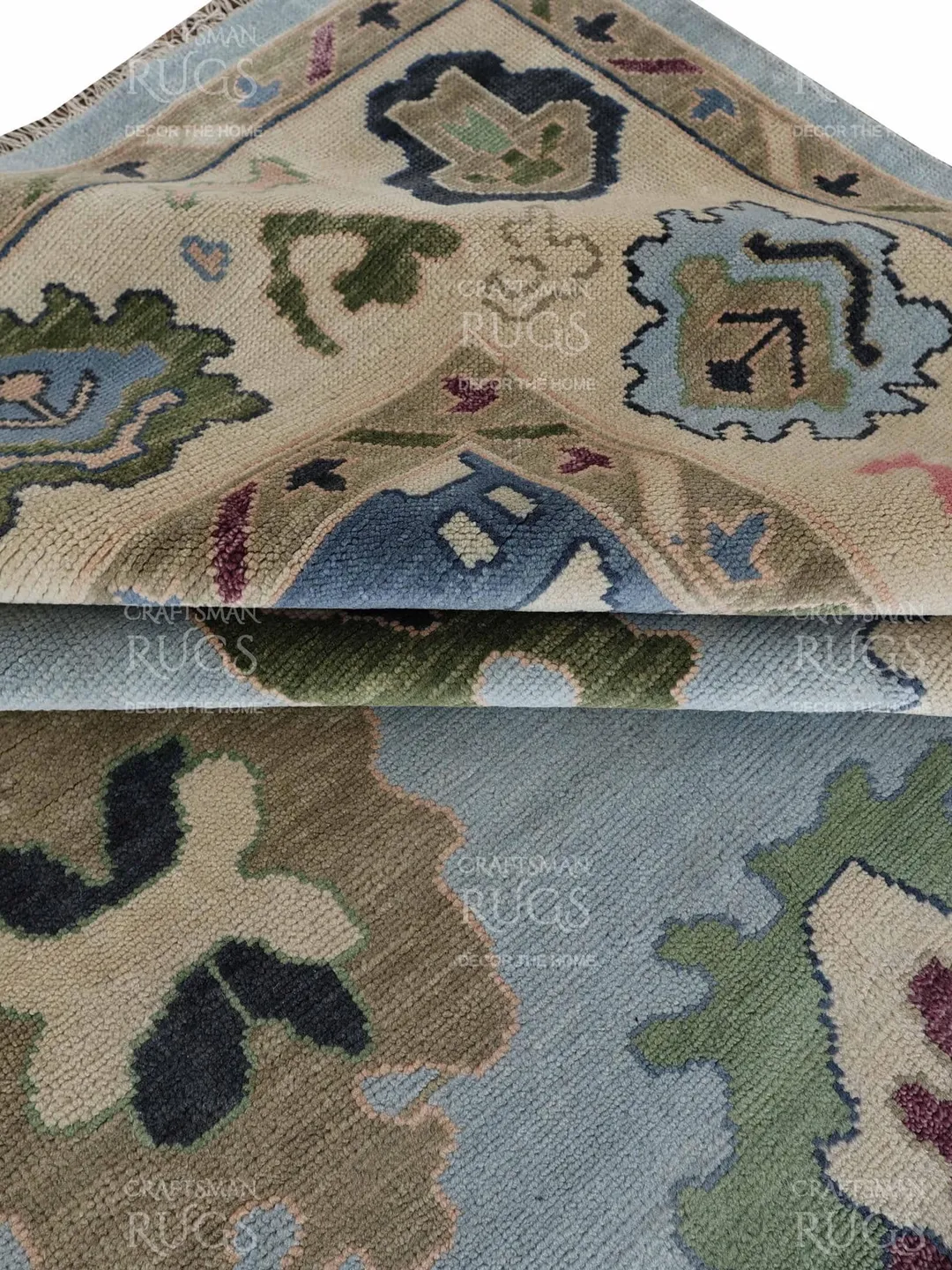 Modern Sky Blue Oushak Hand Knotted Rug, Antique Style Handmade Premium Wool Rugs for Living Room - Contemporary Floor Carpet
