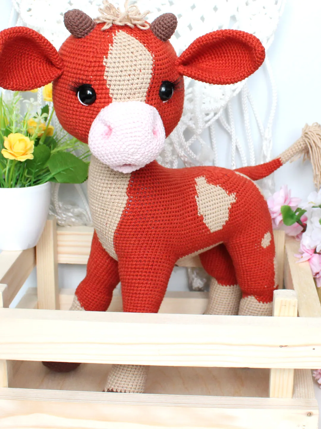 Crochet baby bull pattern PDF in English Amigurumi cow Stuffed toy Plush calf crochet tutorial