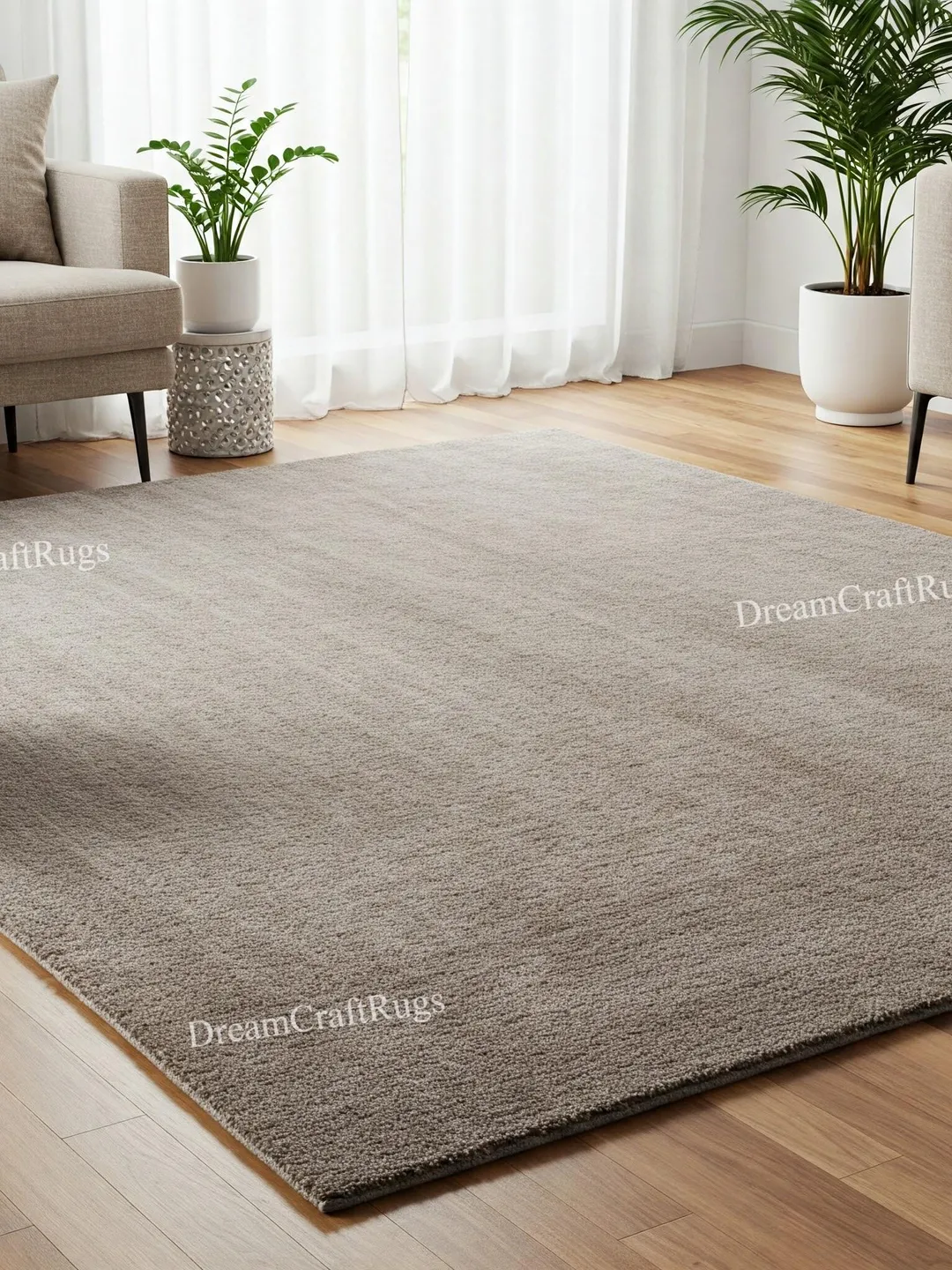 Hand Tufted Wool Area Rug: Solid Silver Modern Carpet